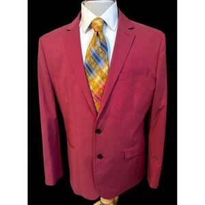 Express Red Cotton Poly Modern Stretch Sport Coat Jacket Blazer Sz 44R Slim Fit